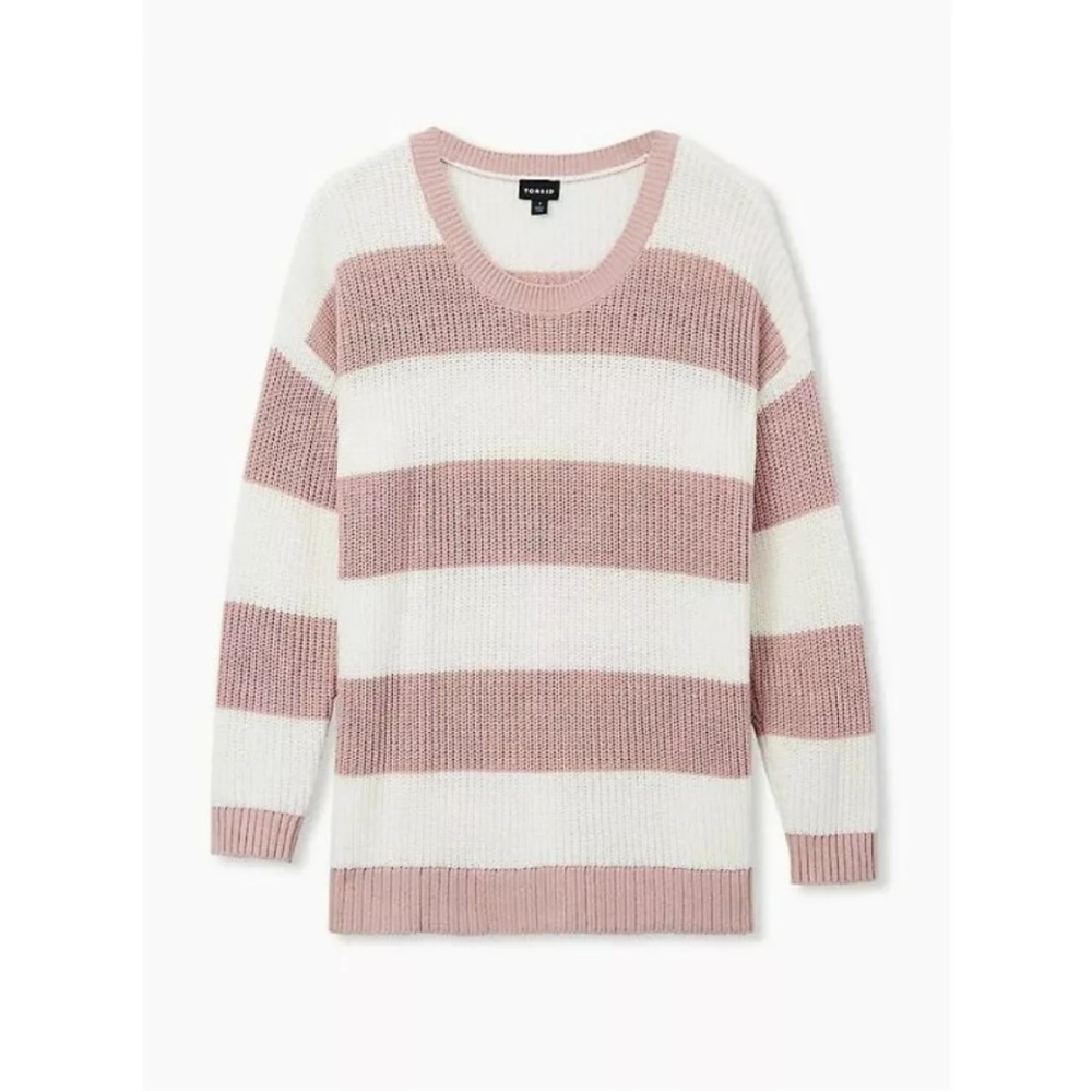 Torrid Cable Knit Blush Pink & Ivory Crew Neck Sweater Sz L Torrid Sz 0